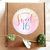 Sweet 16 Rainbow Glitter Confetti Ombre Birthday Ronde Sticker