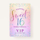Sweet 16 Rainbow Glitter Ombre Birthday VIP Pass Badge (Voorkant)
