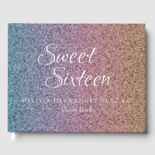 Sweet 16 Rainbow Glitter Script Princess Gastenboek (Voorkant)