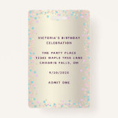 Sweet 16 Rainbow Glitter Stippen Birthday VIP Pass Badge (Achterkant)
