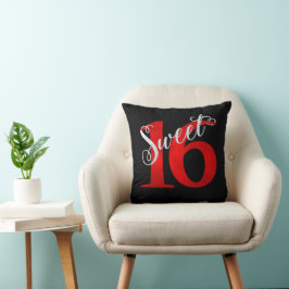 Sweet 16 | Red and Black Glam Typography Naam Kussen