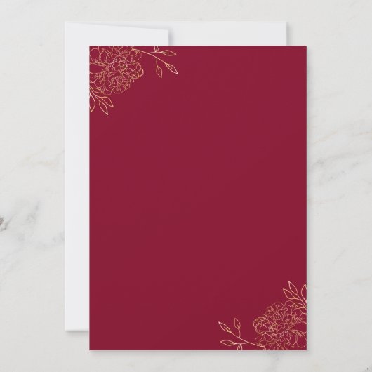 Sweet 16 Red and Gold Line Art Flowers Floral Kaart (Achterkant)