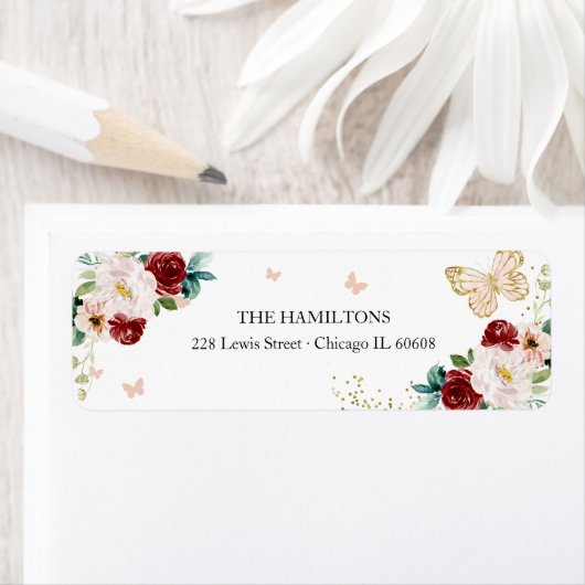 Sweet 16 Red Blush Gold Floral Butterfly Etiket (Insitu)