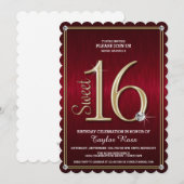 Sweet 16 Red/Gold Metallic look Party-uitnodiginge Kaart (Voorkant / Achterkant)