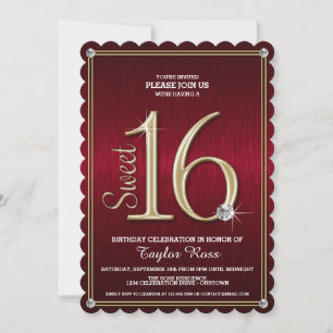 Sweet 16 Red/Gold Metallic look Party-uitnodiginge Kaart