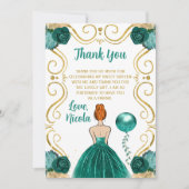 Sweet 16 Red Hair Princess Teal  Bedankkaart (Voorkant)