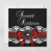 Sweet 16 Red Lace Silver Black Leopard Birthday Kaart (Voorkant)