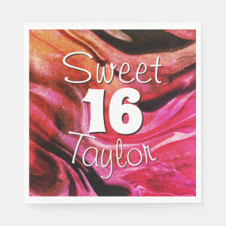 Sweet 16 Red & Orange Marble Personalized Servet