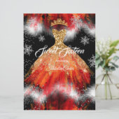 Sweet 16 Red Oranje Ice snowflake Fire Dress Kaart (Staand voorkant)