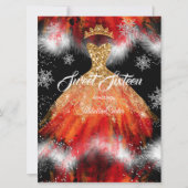 Sweet 16 Red Oranje Ice snowflake Fire Dress Kaart (Voorkant)