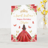 Sweet 16 Red Princess Brunette Girl Kaart (Gele Bloem)