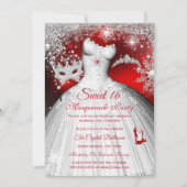 Sweet 16 Red Princess Masquerade Silver Party Kaart (Voorkant)