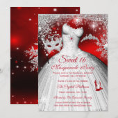 Sweet 16 Red Princess Masquerade Silver Party Kaart (Voorkant / Achterkant)