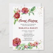 Sweet 16  Red Roses Gold Confetti Floral Kaart (Voorkant)
