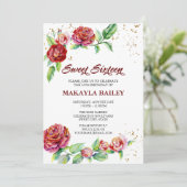 Sweet 16  Red Roses Gold Confetti Floral Kaart (Staand voorkant)