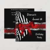 Sweet 16 Red Silver Black Zebra Leopard Birthday Kaart (Voorkant / Achterkant)