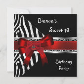 Sweet 16 Red Silver Black Zebra Leopard Birthday Kaart (Voorkant)