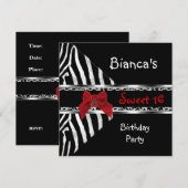 Sweet 16 Red Silver Black Zebra Leopard Birthday Kaart (Voorkant / Achterkant)
