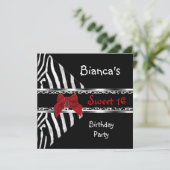 Sweet 16 Red Silver Black Zebra Leopard Birthday Kaart (Staand voorkant)