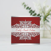 Sweet 16 Red Silver Floral Love Birthday Party Kaart (Staand voorkant)