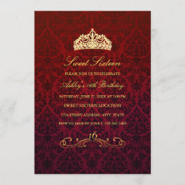 Sweet 16 | Red Tiara & Damask Uitnodiging