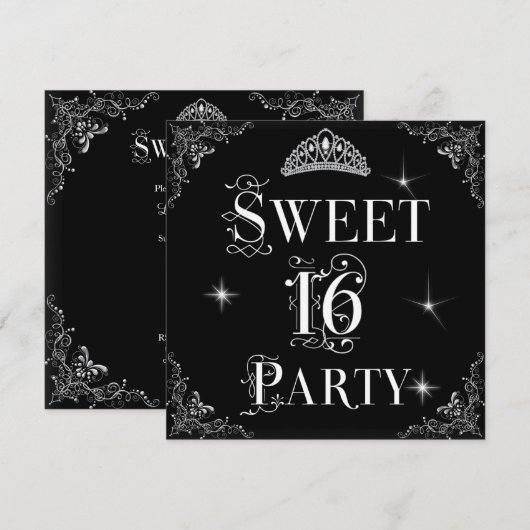 Sweet 16 Regal Black White Silver Tiara Kaart (Voorkant / Achterkant)