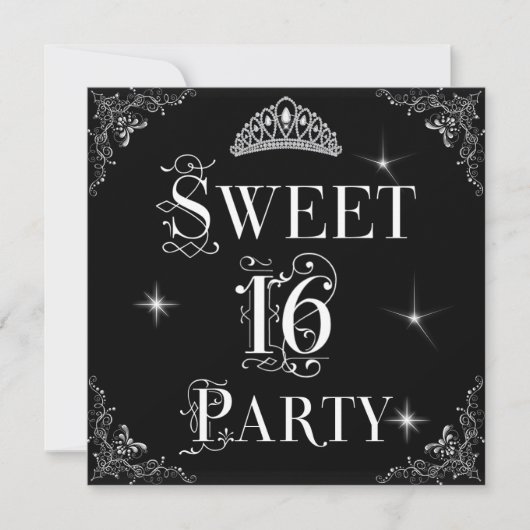 Sweet 16 Regal Black White Silver Tiara Kaart (Voorkant)