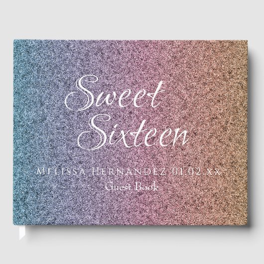 Sweet 16 Regenboog Glitter Script Prinses Gastenboek (Voorkant)