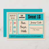 Sweet 16 Retro Concert Ticket Invitation Kaart (Voorkant / Achterkant)