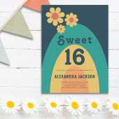 Sweet 16 Retro Daisy Arch Verjaardagsfeest Uitnodiging Briefkaart
