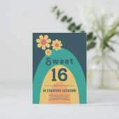 Sweet 16 Retro Daisy Arch Verjaardagsfeest Uitnodiging Briefkaart (Staand voorkant)