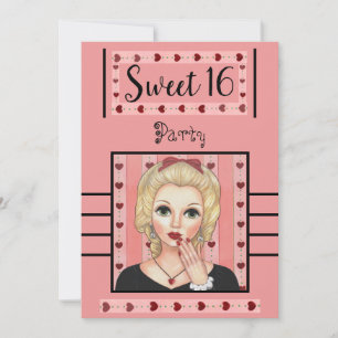 Sweet 16 Retro  Party Heart Pink Girly Kaart