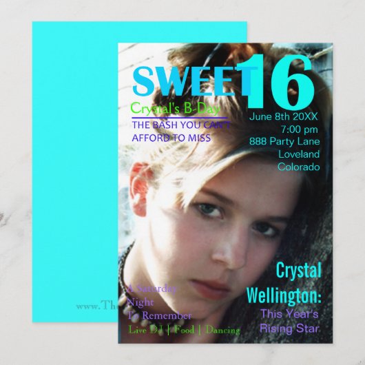 Sweet 16 Rising Star Blauwgroen magazine Hoesje Ui Kaart (Voorkant / Achterkant)