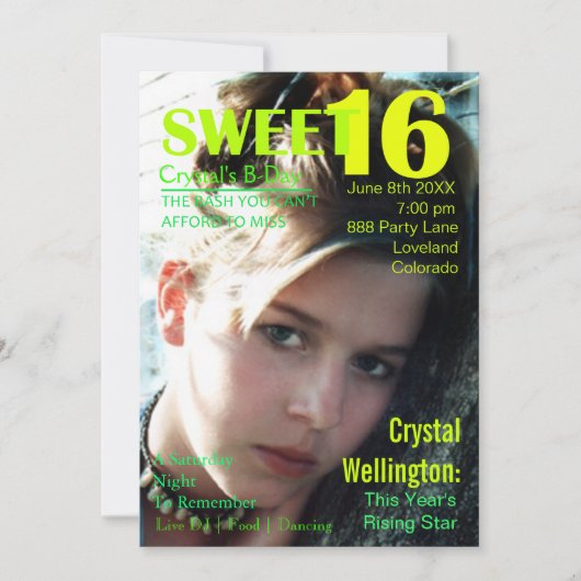 Sweet 16 Rising Star Limoen Magazine Hoesje Uitnod Kaart (Voorkant)