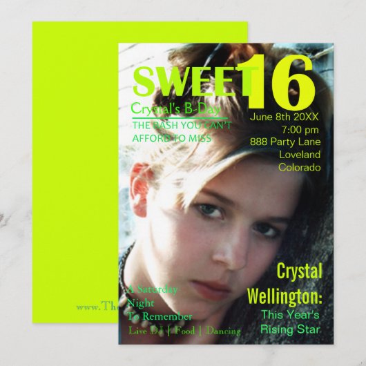 Sweet 16 Rising Star Limoen Magazine Hoesje Uitnod Kaart (Voorkant / Achterkant)