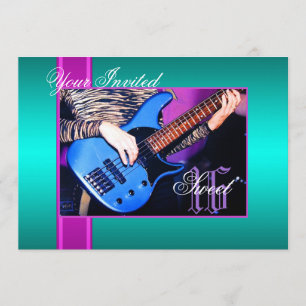 Sweet 16 Rock Guitar Blauwgroen Party Invitation Kaart