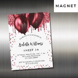 Sweet 16 rode ballonnen witte luxe magnetische uitnodiging<br><div class="desc">Voor een elegant Sweet 16,  16e verjaardag. Een stijlvolle witte achtergrond. Gedecorreerd met rode nevel en ballonnen. Geef een persoonlijke naam,  leeftijd en partijgegevens op en voeg deze toe. De naam wordt geschreven met een handgeschreven stijlmanuscript</div>