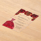 Sweet 16 rode rozen jurk glitter clear acryl uitnodigingen (Laagn)