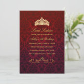 Sweet 16 | Rode Tiara & Damast Uitnodiging (Staand voorkant)