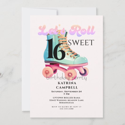 Sweet 16 Rolschaatsen Verjaardagsfeest Kaart (Voorkant)