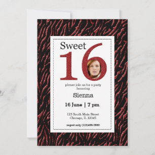 Sweet 16 rood glitter met foto kaart