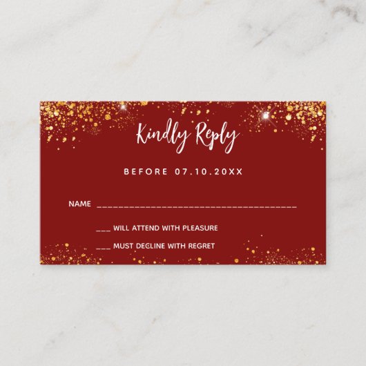 Sweet 16 rood goud jurk reactie RSVP kaart (Voorkant)