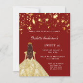 Sweet 16 rood goud jurk sterren uitnodiging (Voorkant)