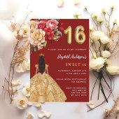 Sweet 16 rood gouden jurk bloemen rozen kaart