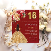 Sweet 16 rood gouden jurk bloemen rozen uitnodigin