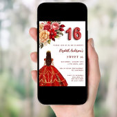 Sweet 16 rood gouden jurk bloemen rozen wit kaart