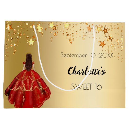 Sweet 16 rood gouden sterren jurk tiara groot cadeauzakje (Achterkant)