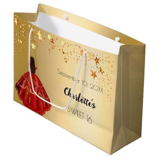 Sweet 16 rood gouden sterren jurk tiara groot cadeauzakje (Voorkant Gekanteld)