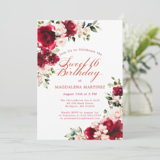 Sweet 16 Rood Roze Pioen Bloemen Kaart (Staand voorkant)