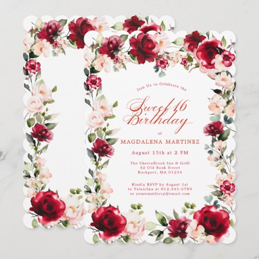 Sweet 16 Rood Roze Pioen Bloemen Kaart (Voorkant / Achterkant)